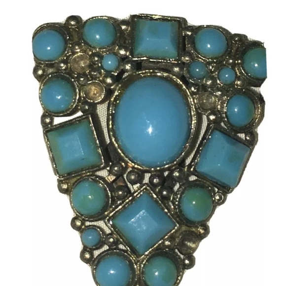 Vintage Faux Turquoise Art Deco Dress Clip - Picture 8 of 8